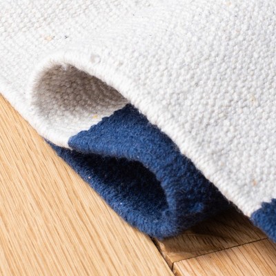 Navy and Ivory 10' x 14' Handmade Cotton Flat Woven Rug