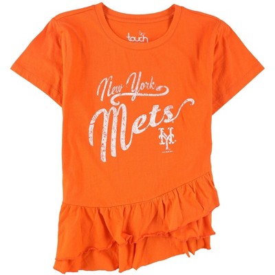 Touch by G-III Womens Mets Ruffled Graphic T-Shirt