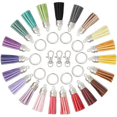 Duufin 240 Pieces Keychain Tassels Bulk Leather Tassel Pendants Colorful Tassel for Keychain, Craft and DIY Projects, 60 Colors