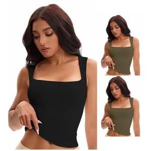 INSPIRE CHIC Women's 3 Pcs Square Neck Plain Back Sleeveless Tank Tops Basic Fitted Camisoles - 1 of 4