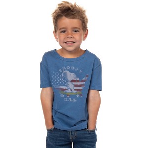 Seven Times Six Peanuts Snoopy Little Kids USA Skateboard Vintage Distressed T-Shirt Blue - 1 of 4