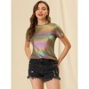 Allegra K Women's Party Metallic Short Sleeve Textured Shiny T-shirts - 3 of 4