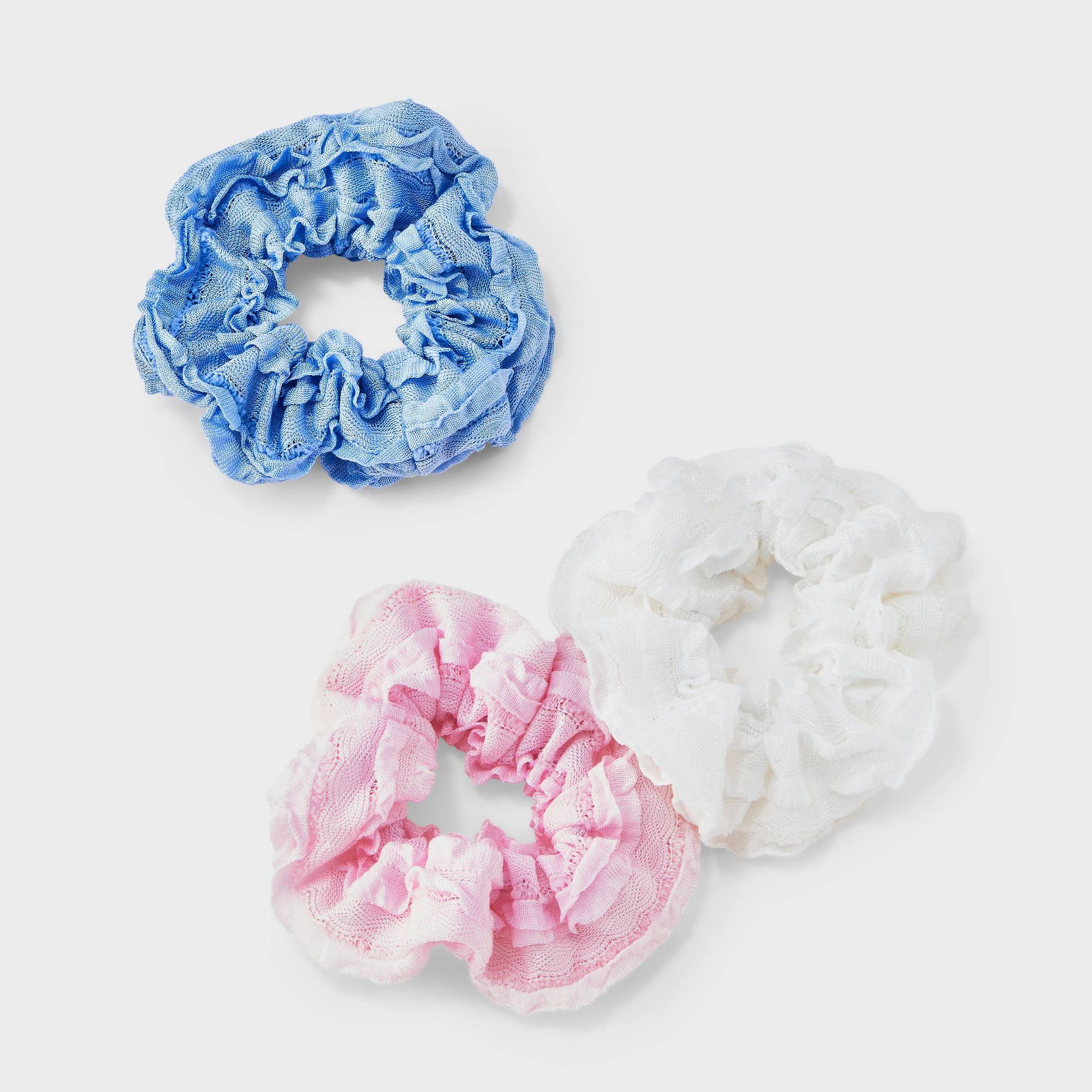 Girls' 3pk Ruffled Fabric Hair Twisters - art class™: Fashion Accessory for All Hair Types, Includes Ponytail Holder