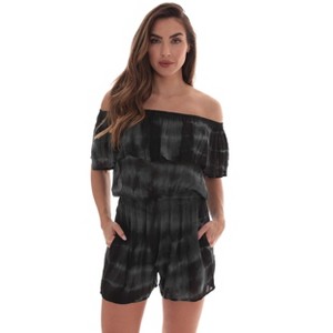 Riviera Sun Womens Tie Dye Off-Shoulder Rayon Crepe Printed Romper for Women - 1 of 3