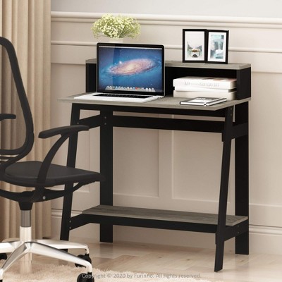 Furinno 31.6" Small Industrial Computer Desk Home Office Study Writing Desk with Open Shelf,Black/French Oak