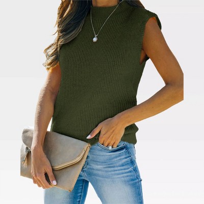 Women's Cap Sleeve Knit Pullover Sweater Crew Neck Tank Tops