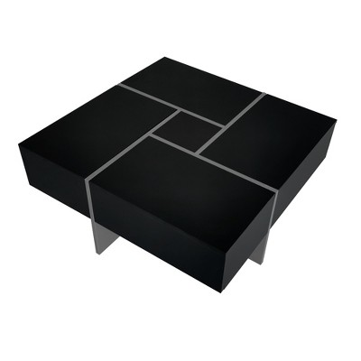 Lirago Unique Coffee Table 4 Hidden Storage Square Cocktail Table Extendable Sliding Top UV High Gloss Living Room Center Table 31.5x31.5