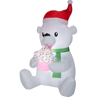 Gemmy Animated Christmas Airblown Inflatable Nom Nom Polar Bear w/Cupcake, 5.5 ft Tall, Multicolored