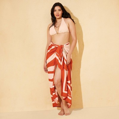 Shade & Shore Women's Placed Palm Sarong Swim Cover Up - Shade & Shore™ Red S/M — фото 4