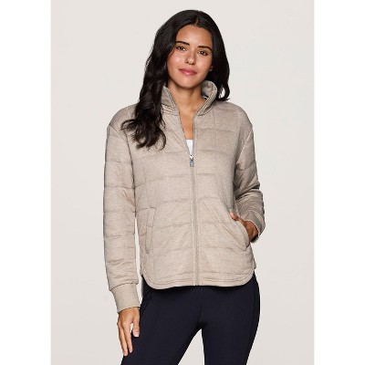 RBX Active Women's Ultra Lightweight Soft Knit Quilted Mock Neck Jacket with Pockets - Vanilla Bean,L