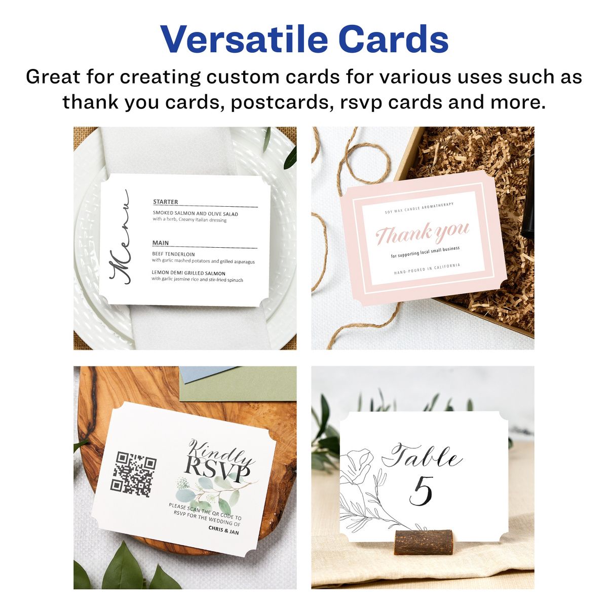 Avery Printable Matte White Corner Cards with Sure, 4.25" x 5.5" Rectangle Scalloped - thumbnail 2