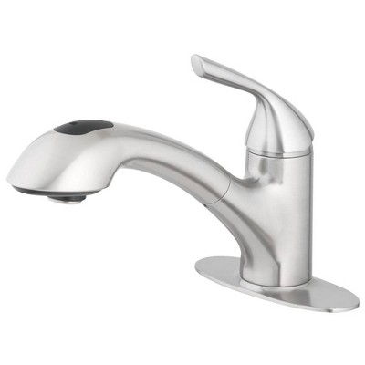 Single Handle Pullout Laundry Faucet with Hose Adapter and Aerator Housing Stainless Steel - Home2O