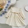 MyKids-Usa Arrival Autumn Girls Flowers Embroidery Pattern Long Sleeves Ruffle Neck Dress - 2 of 4