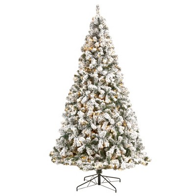 Nearly Natural 9-ft Flocked West Virginia Fir Christmas Tree with 650 Clear LED Lights and 1320 Bendable Branches