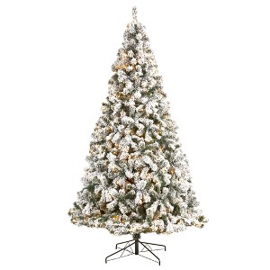 Nearly Natural 9-ft Flocked West Virginia Fir Christmas Tree with 650 Clear LED Lights and 1320 Bendable Branches - 1 of 4