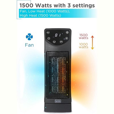 Black Ceramic Tower Heater with Remote and Adjustable Thermostat