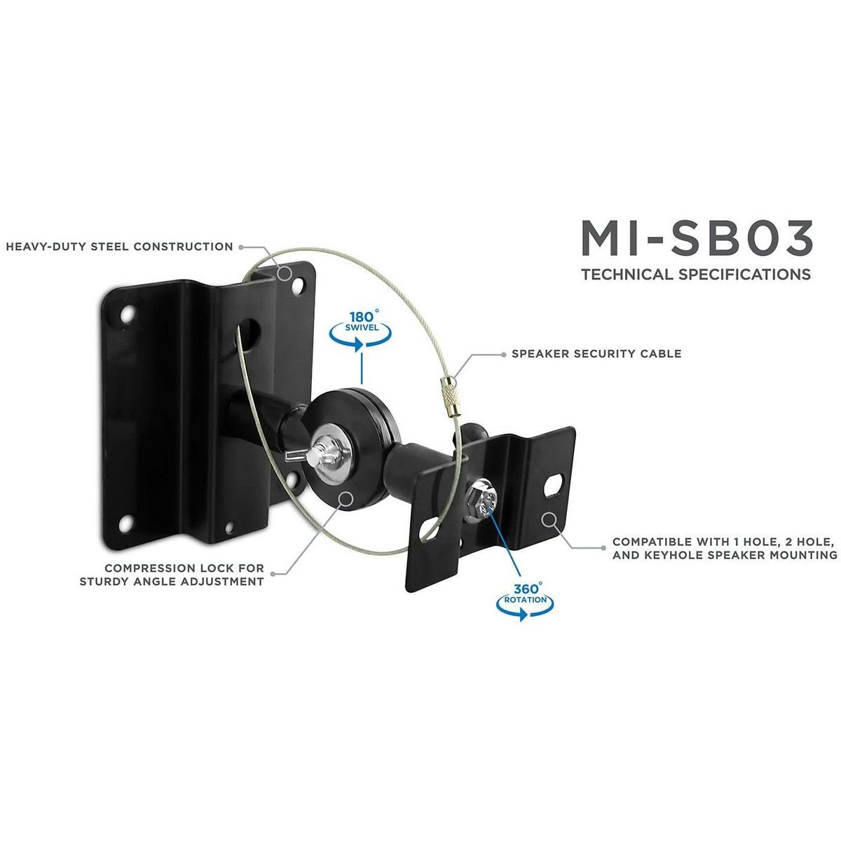 Mount-It! Adjustable Quad Low Profile, Articulating, Hi-Fi Audio Media, 5.1 Channel Surround Sound | Satellite Speaker Ceiling & Wall Mount Brackets - thumbnail 2