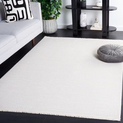 Ivory Hand-Knotted Synthetic Area Rug, 5'3" x 7'6"