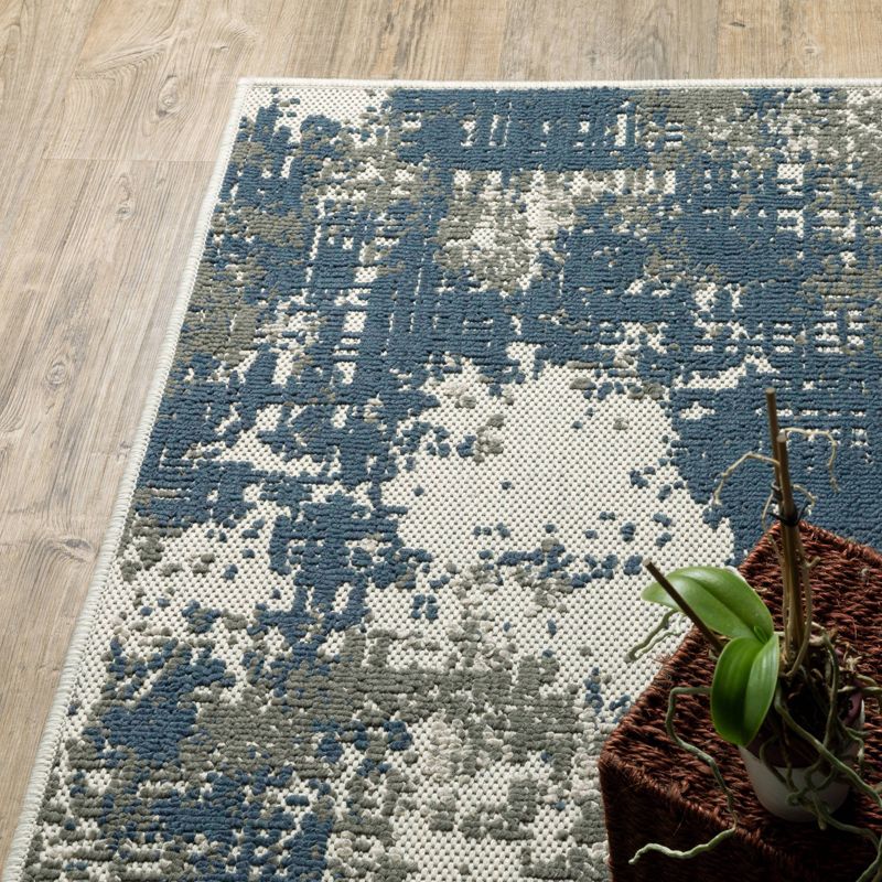 Trinity Modern Distressed Abstract Patio Area Rug Beige/Blue - Captiv8e Designs, 5 of 12