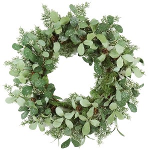 FONTOI 24 Inch Cedar Wreath, Christmas Door Wreath Winter Wreaths for Front Door, Wall Holiday Decoration, Fall Porch Decor, Green, 23.6"* 23.6"*3.9" - 1 of 4