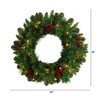 Nearly Natural 20” Frosted Pine Artificial Christmas Wreath with Pinecones, Berries and 35 Warm White LED Lights - 2 of 4