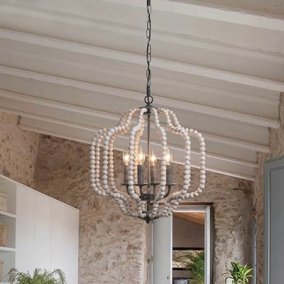 LLHZSY 4 - Light Vintage Candle Style Geometric Beads White Chandelier-17 7/10"