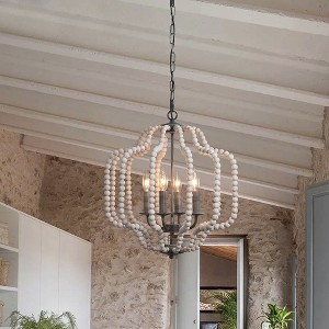 LLHZSY 4 - Light Vintage Candle Style Geometric Beads White Chandelier-17 7/10" - 1 of 4