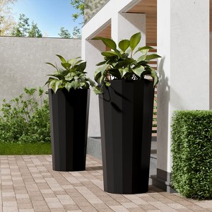 NAYSAYE 23.6" Tall Large Outdoor Planters for Porch Decor with Drainage Hole, Wide Stripe Design Flower Pots - 1 of 4