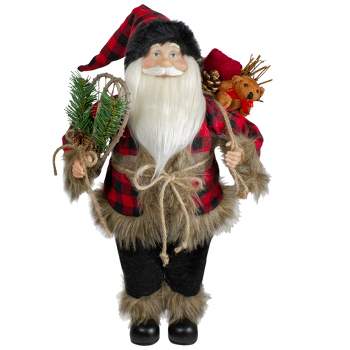 Northlight Standing Santa Christmas Figure with Snow Shoes and Bear - 18"
