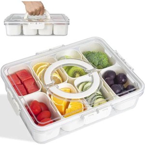 Divided Snack Box With Lid, Clear Food Storage Container With Colorful Compartments, Reusable Bento Organizer For Snacks, Fruits, Nuts, And Meal Prep - 1 of 4