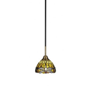 Toltec Lighting Paramount 1 - Light Pendant in  Matte Black/Brass with 7" Amber Dragonfly Art Glass Shade - 1 of 1