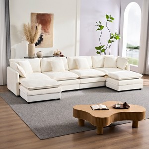 Mjkone 132'' Oversized Modular Sectional Sofa, U-Shaped Couch with 2 Ottomans, 6-Seat Chenille Fabric Upholstered Deep Seat Sofa - 1 of 4
