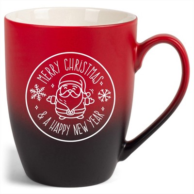 Elanze Designs Merry Christmas & A Happy New Year Santa Two Toned Ombre Matte Red and Black 12 ounce Ceramic Stoneware Coffee Cup Mug