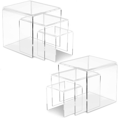 2 Sets Acrylic Riser Display Shelf Set (3 Sizes per Set) Crystal Clear Stands Showcase Jewelry Collectibles