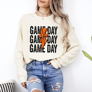 Simply Sage Market Women's Game Day Stacked Lightning Bolt Long Sleeve Garment Dyed Tee - 1 of 4