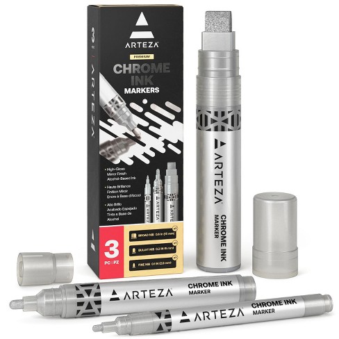 Arteza Chrome Ink Markers - Set Of 3 (fine Tip, Bullet Tip, Broad