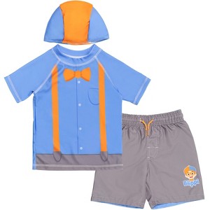 Blippi Rash Guard Swim Trunks and Cap 3 Piece Swimsuit Set Toddler - 1 of 4