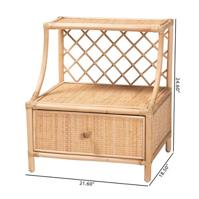 Lalo Natural Brown Rattan 1-Drawer Bohemian Nightstand