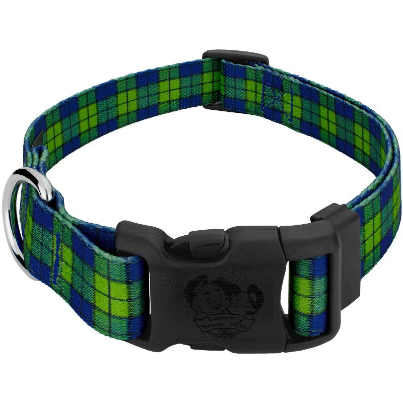Country Brook Petz Deluxe Blue and Green Plaid Dog Collar - Made in The U.S.A., 1 of 6