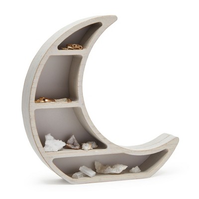 Lunar Charm White Wooden Crescent Wall Shelf
