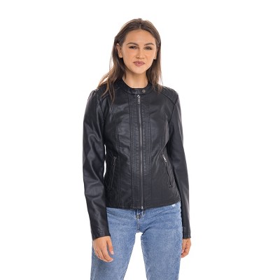 Women's White & Black Leather Jacket with Black & White Star  Sheepskin Leather