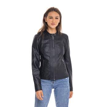 Women's Faux Leather Bomber Jacket - S.E.B. By SEBBY Black Medium