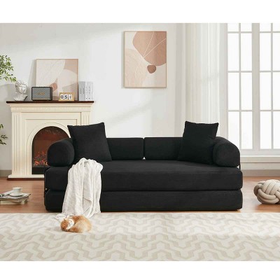 DIY Modular Convertible Sleeper Sofa Bed, 4-in-1 Foldable Sofa with Moveable Arms, Soft Foam Support Sofa with Corduroy Cushion-Coolbibila