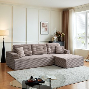 L-Shape Corduroy Modular Compressed Sectional Sofa with Chaise , Unfold into a Bed, More Supportive Pillows - 1 of 4