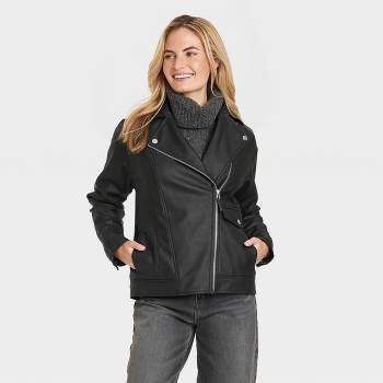 Women's Oversized Faux Leather Moto Jacket - Universal Thread™ Black