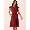 Seta T Women's Summer Casual Flutter Short Sleeve Crew Neck Ruffle Hem Midi Dress with Pockets - 2 of 4