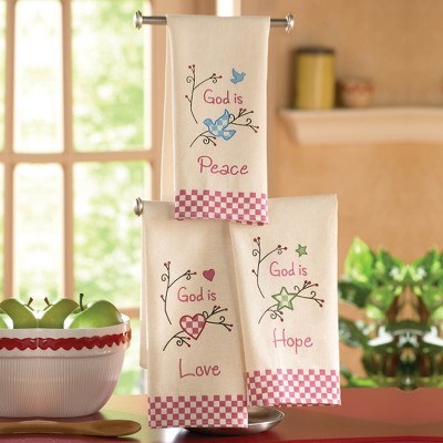 Country Inspirational Cotton Kitchen Hand Towels Set of 3