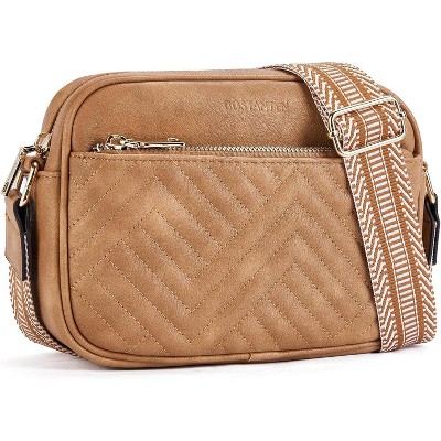 Quilted Crossbody Bags for Women Vegan Leather Purses Small Shoulder Handbags with Wide Strap
