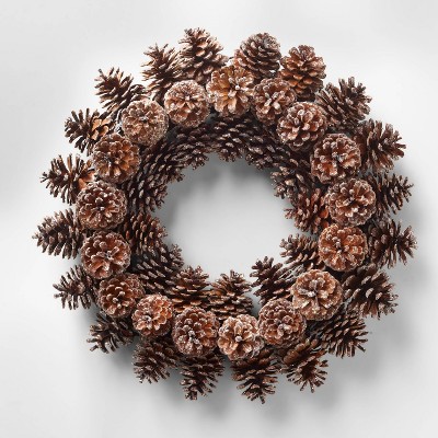 17in Unlit Brown Pinecone with Glitter Dried Christmas Wreath - Wondershop™