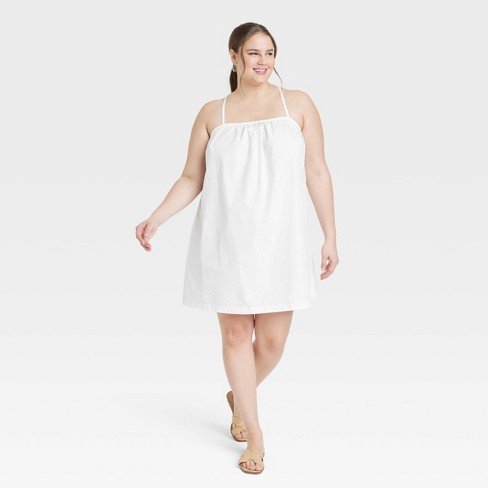 Women's V-neck Mini Slip Dress - A New Day™ White S : Target